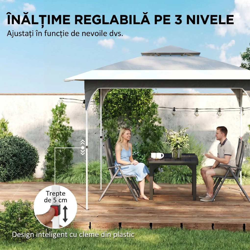 Outsunny Pavilion Pliabil 3.5x3.5 m Pop Up, Montare Ușoară cu Buton Central, Pavilion de Grădină Reglabil pe Înălțime cu Acoperiș Dublu, Geantă de Transport, UV50+, pentru Exterior, Gri Închis | Aosom Romania