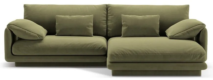 Colțar verde deschis cu tapițerie din catifea (cu colț pe partea dreaptă/cu șezlong) Torino – Micadoni