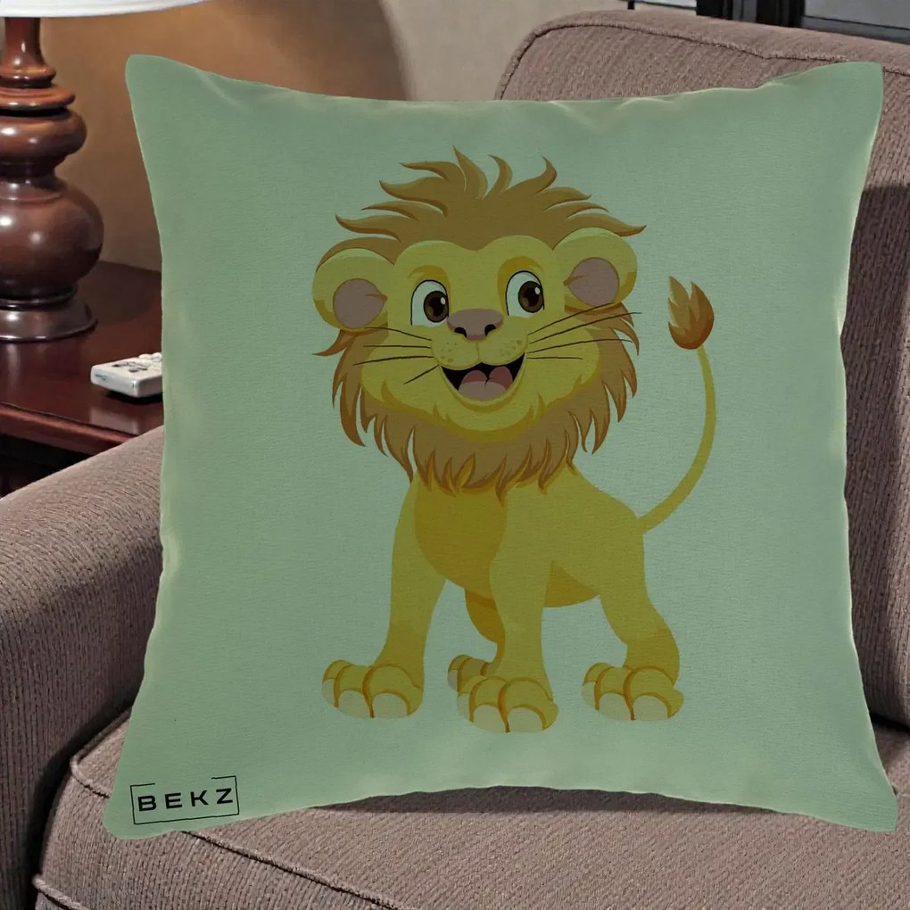 Perna Decorativa Pui de Leu Kawaii, 40x40 cm, Verde, Husa Detasabila, Perna Inclusa, BEKZ®
