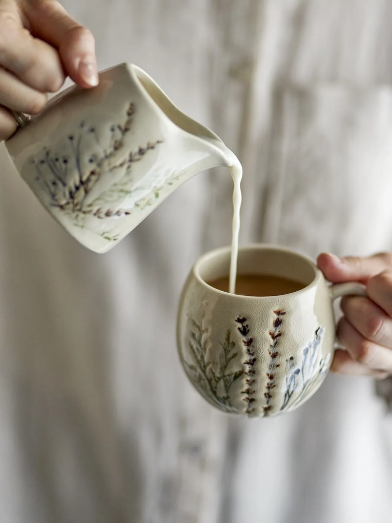 Cană din ceramică cu flori de câmp aplicate manual, D9,5×H8,5 cm, 250 ml, „Bea"