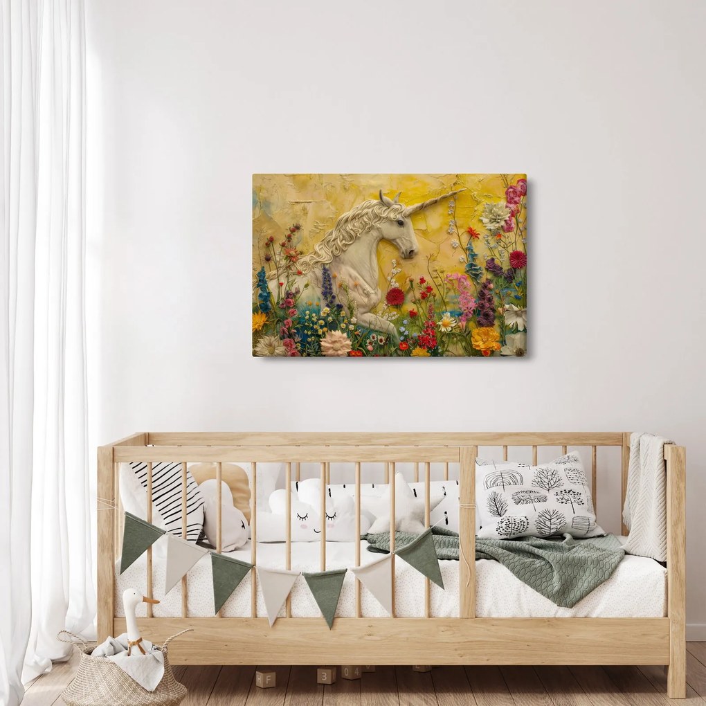 Tablou - Unicorn cu flori (90x60 cm)