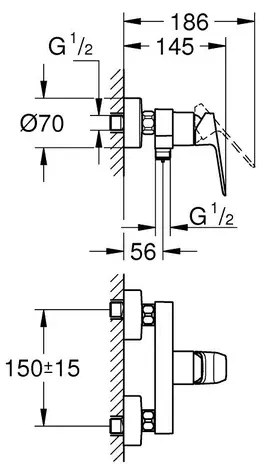 Baterie dus Grohe Cubeo monocomanda crom lucios
