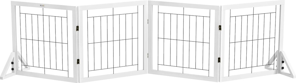 PawHut Poartă Pliabilă pentru Câini, Poartă de Siguranță pentru Animale și Căţei cu 4 Panouri și Picioare Triunghiulare, 280x70 cm, Alb | Aosom Romania