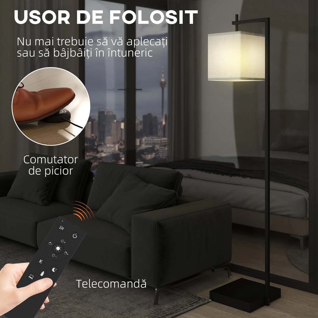 HOMCOM Lampă de podea 10 niveluri luminozitate și temperatură reglabilă cu telecomandă, negru | Aosom Romania