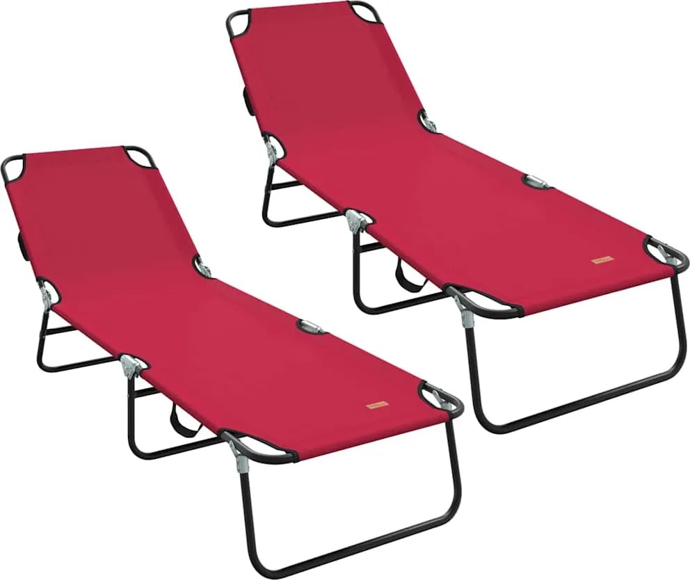 vidaXL Șezlong pliabil 2 pcs Roșu 188 x 57 x 86,5 cm Poliester