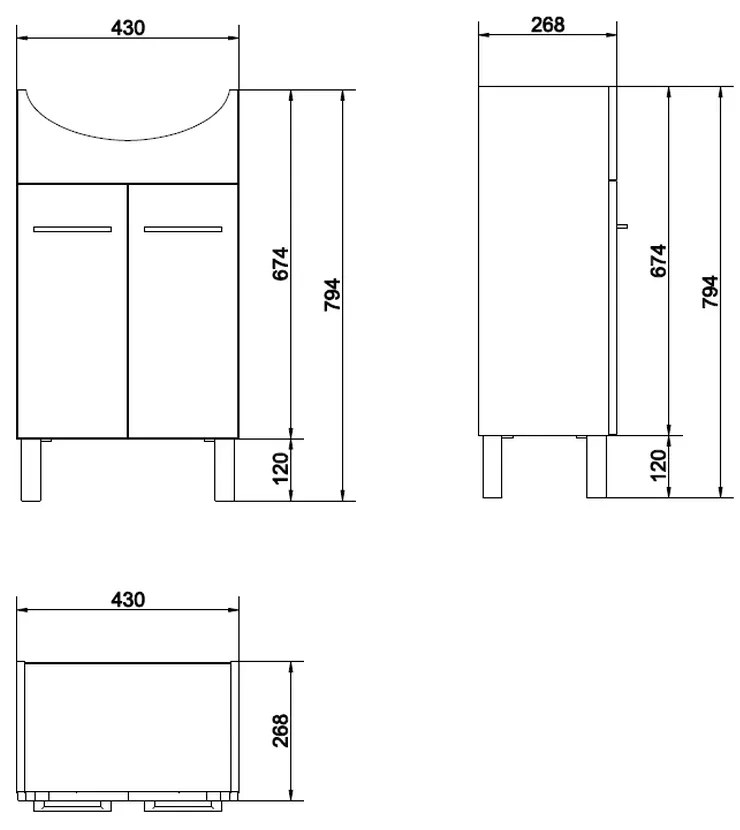 Set dulap baie 2 usi cu lavoar Cersanit Olivia inclus, 50 cm, alb 500x385 mm, Alb