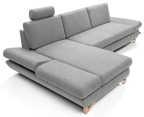 Colțar extensibil AVESTA, tapițat, cu spațiu de depozitare, formă L, stânga, gri