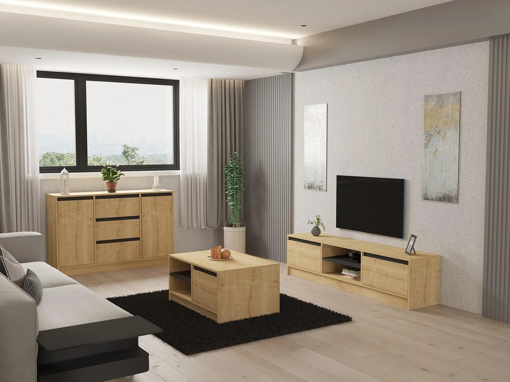 Set mobilier living Sunalerza (Stejar zafir + antracit). 1107149