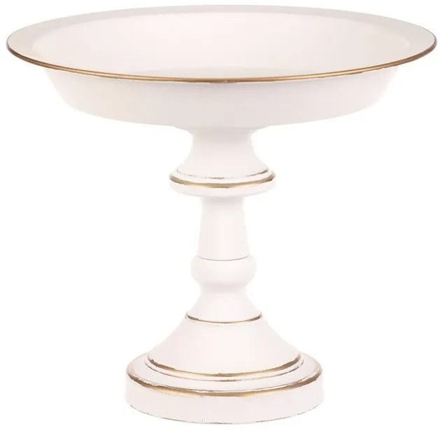 Bol metalic decorativ pe suport 26 cm, alb, 26 cm