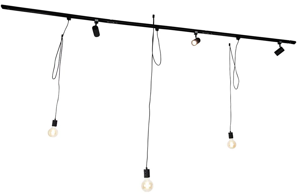 Sistem de șine inteligent negru cu 3 spoturi și lampă suspendată monofazată - Cavalux Jeana