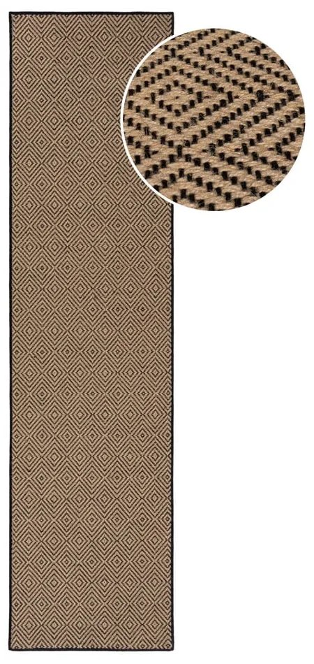 Covor tip traversă negru/în culoare naturală din iută 60x230 cm Diamond – Flair Rugs