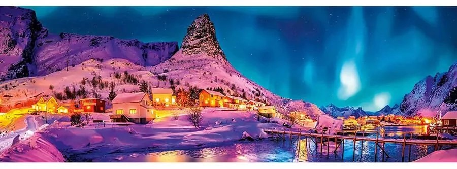 Orașe Lofoten Puzzle panoramic Norvegia 1000 de piese Clementoni