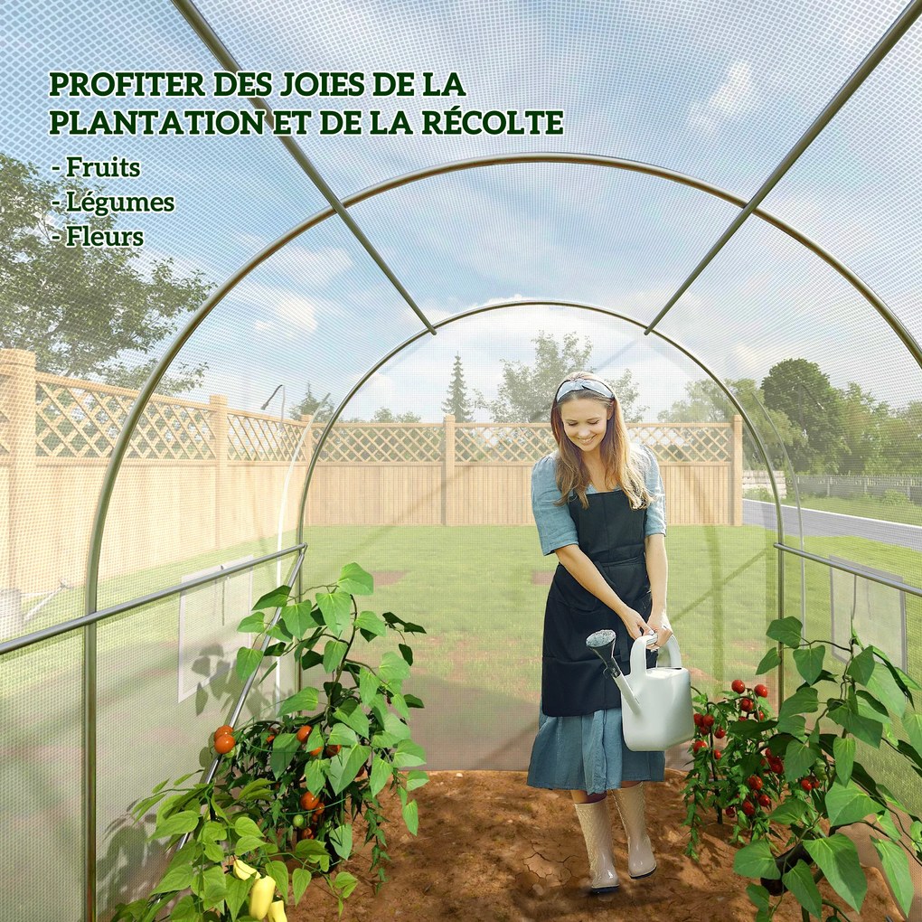 Outsunny Seră de grădină 6 m² dim. 3 x 2 m cu 1 ușă + 2 părți laterale cu fermoare, 6 ferestre, Alb | Aosom Romania