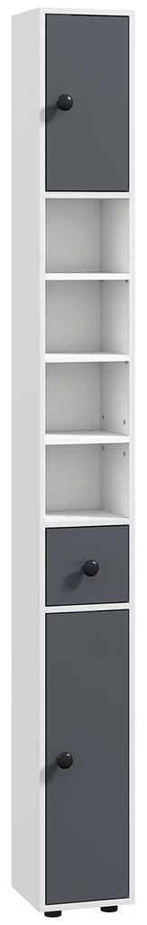 kleankin Coloană de depozitare dulap înalt pentru baie 1 sertar 4 rafturi reglabile și 2 dulapuri 20 x 20 x 180 cm gri | Aosom Romania