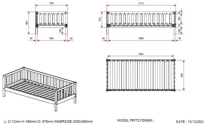 Pat Cabină Fritz 90x200 cm, pentru Copii, Alb – Vipack