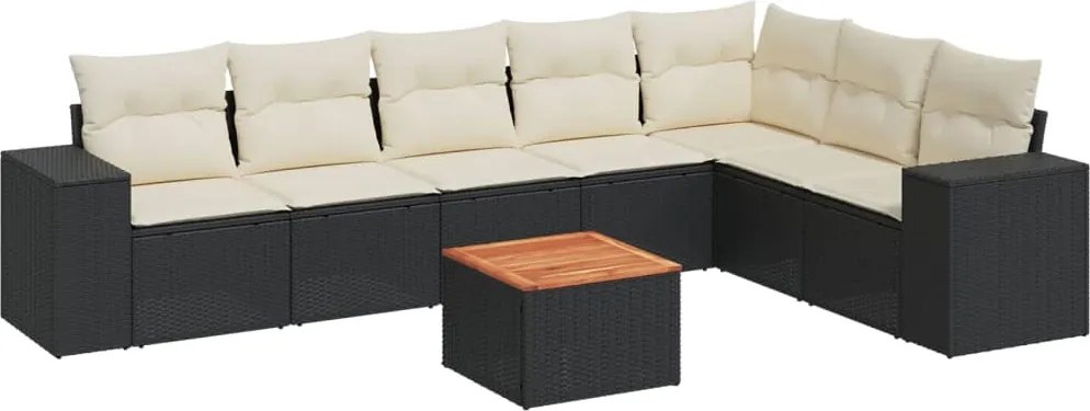 vidaXL Set mobilier de grădină cu perne, 8 piese, negru, poliratan