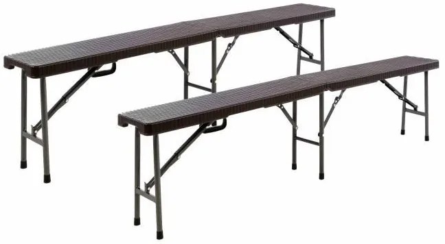 Set grădină de 2 banci - design ratan maro 180x25 cm