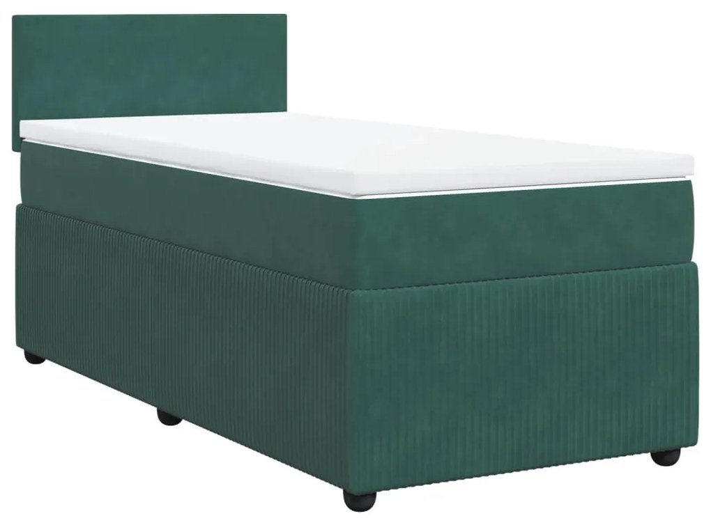 3287611 vidaXL Pat box spring cu saltea, verde închis, 90x190 cm, catifea