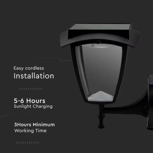 Lampă solară de perete LED/2W/3,7V 3000/6000K IP65 2200 mAh neagră