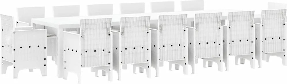 vidaXL Set de masă pentru grădină 15 pcs Alb Ratan Polt