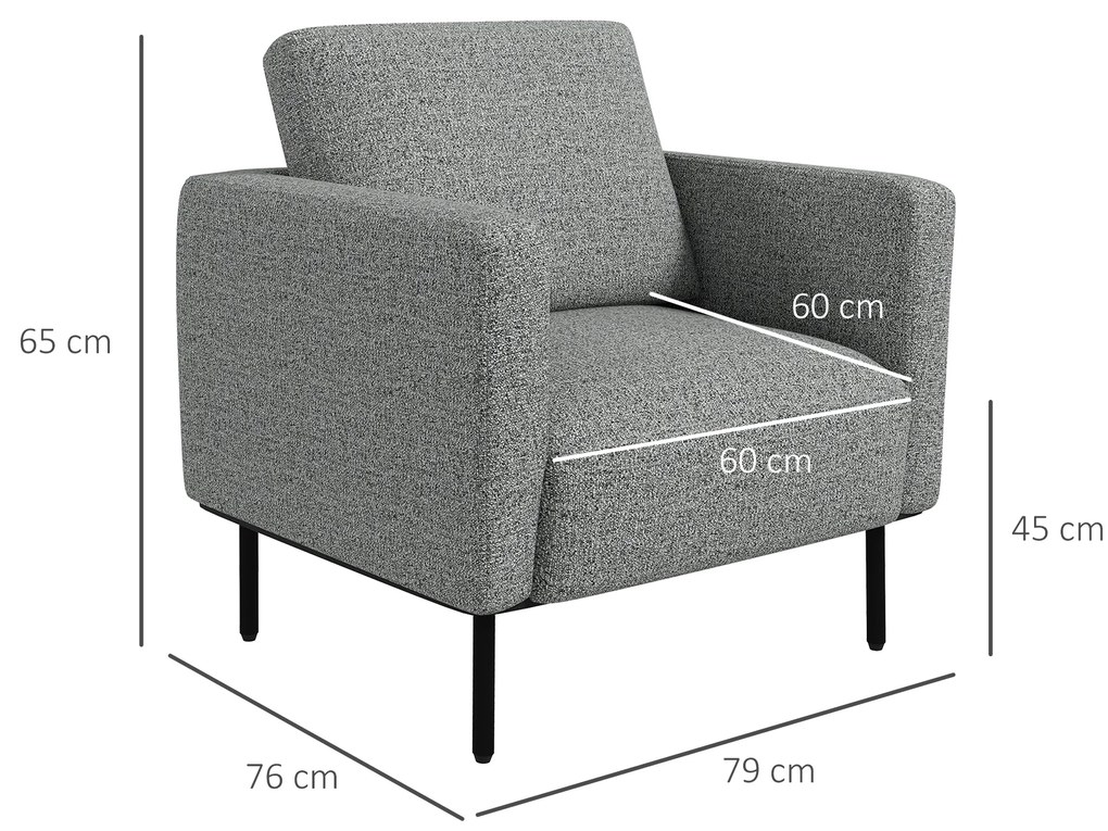 HOMCOM Fotoliu de salon fotoliu din material textil 1 loc acoperire aspect lin picioare din oțel 79 x 76 x 65 cm gri negru | Aosom Romania