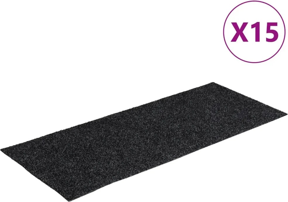 vidaXL Covorașe scări autoadezive, 15 buc., 60x25 cm, gri închis, dreptunghiulare