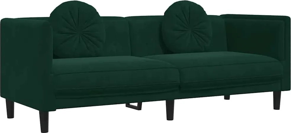 vidaXL Canapea cu perne, 3 locuri, verde închis, catifea