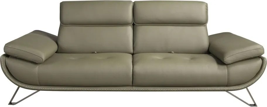 Canapea 3 locuri, tapitata cu piele naturala, spatar rabatabil Verde masliniu
