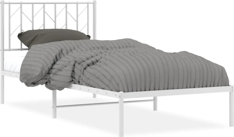 vidaXL Cadru pat metalic cu tăblie, alb, 90x200 cm