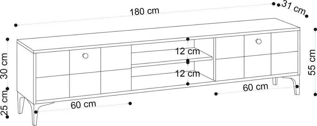 Comoda TV, Hanah Home, Hera, 180x55x31 cm, Stejar