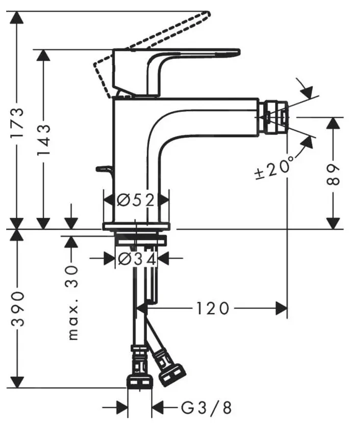 Baterie bideu Hansgrohe Rebris S cu ventil Pop-Up, crom - 72210000