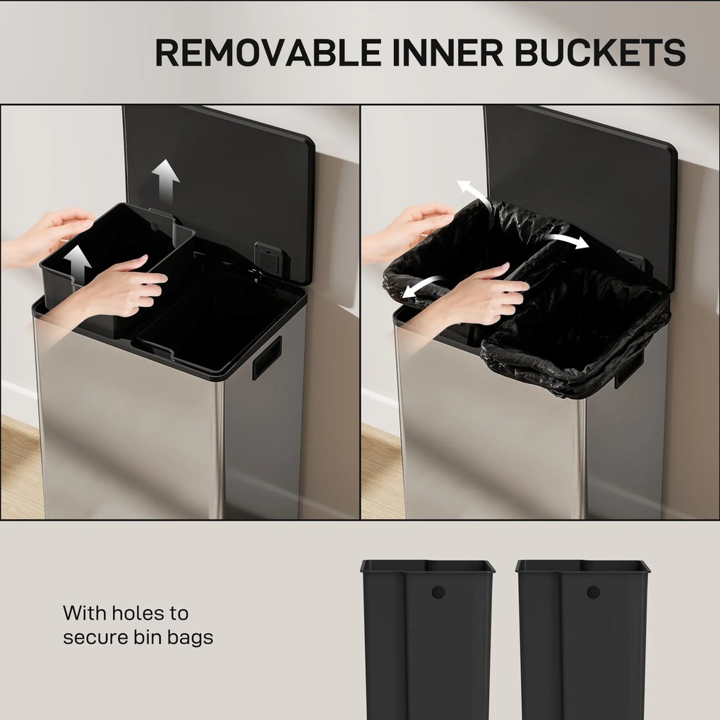 HOMCOM Coș de gunoi dublu cu pedală, 2 găleți de 30L și capac amortizat, gri | Aosom Romania