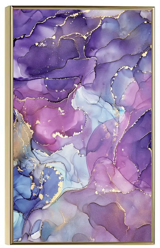Tablou poster inramat, purple abstract marble, 42 x 30 cm, rama aurie