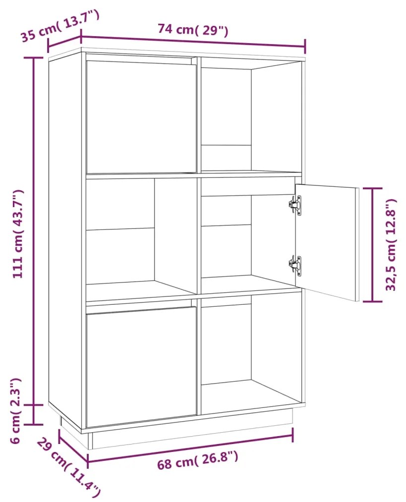 Dulap inalt, alb, 74x35x117 cm, lemn masiv de pin 1, Alb