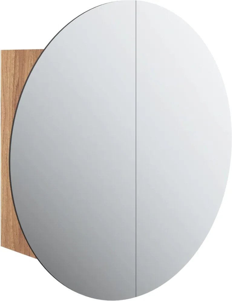 vidaXL Dulap de baie cu oglindă rotundă și LED, stejar, 47x47x17,5 cm