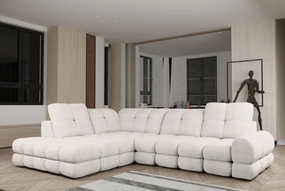 Set canapea extensibilă cu funcţie de extensie electrică, crem, pe stânga, TOLLO L ROH