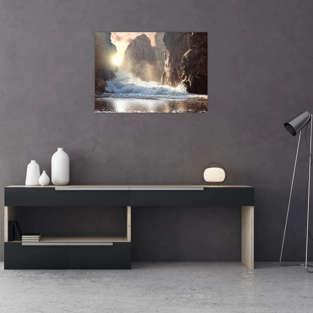 Tablou - Stânci și valuri ale oceanului (70x50 cm)