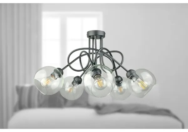 Lustră aplicată EVIE 5xE27/60W/230V antracit/transparent