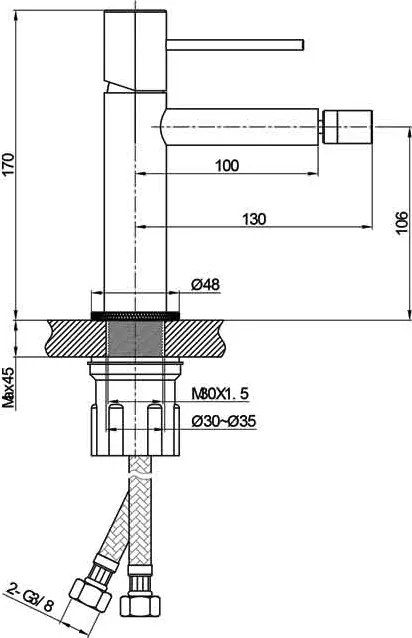 Baterie bideu din alama sanitara, negru mat, montaj pe bideu, pipa fixa 13 cm, LaVita Verdi Negru