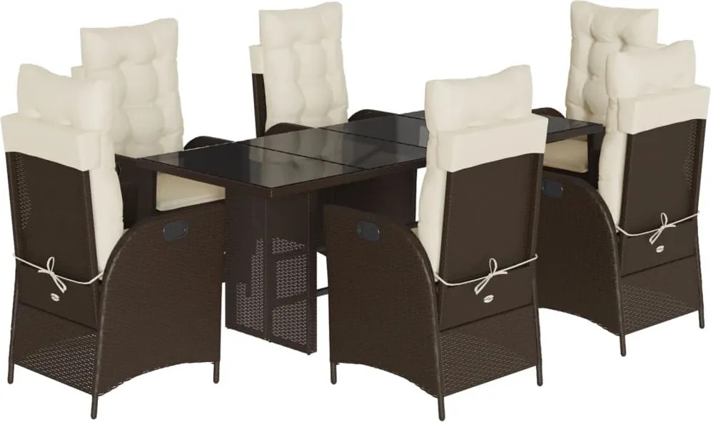 vidaXL Set mobilier de grădină cu perne, 7 piese, maro, poliratan