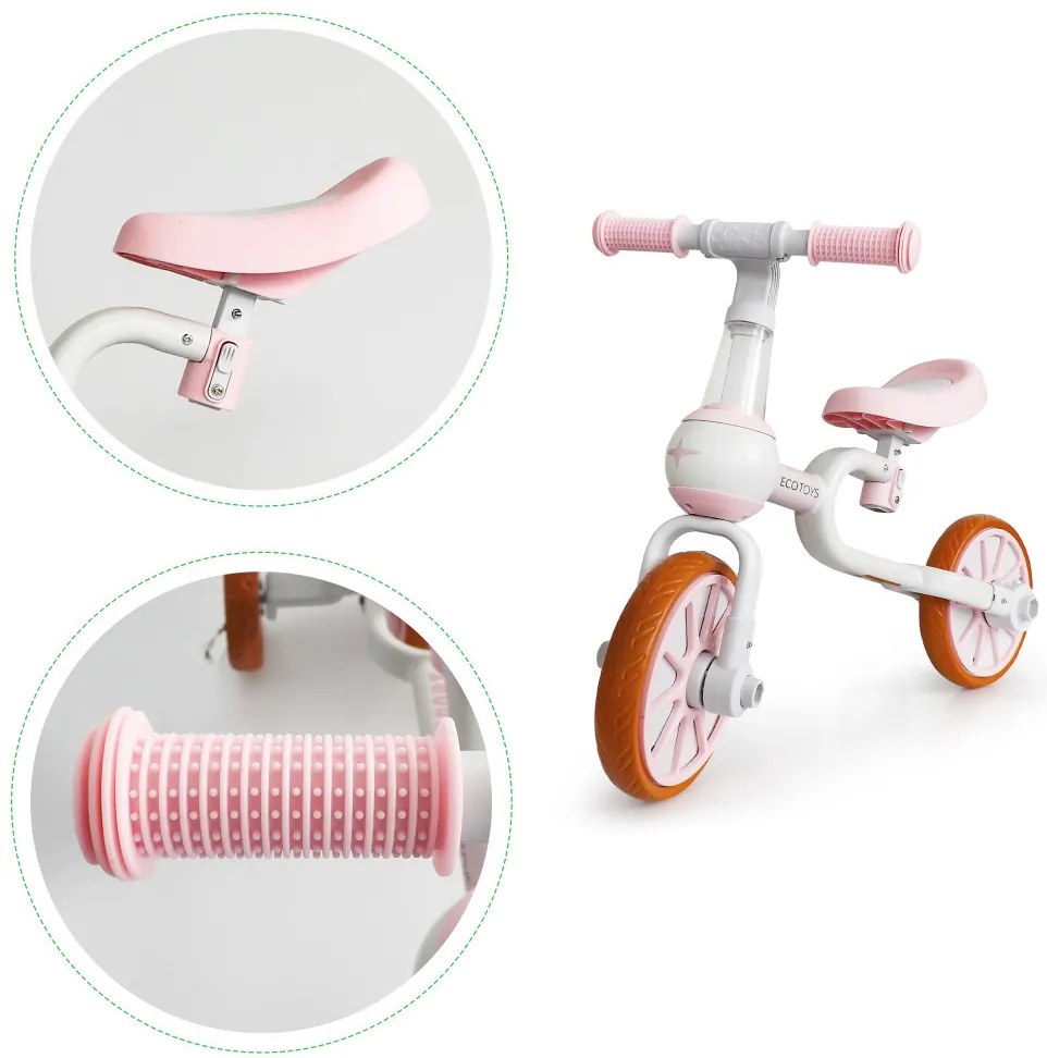 Bicicletă de jogging 4 în 1 cu pedale detașabile și roți laterale roz