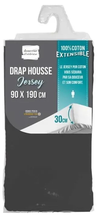 Cearceaf gri antracit din jerseu cu elastic 90x190 cm Jersy – douceur d'intérieur