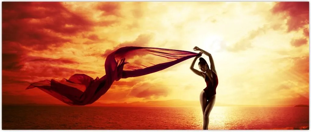 Tablou - Silueta femeii la apus de soare (120x50 cm)