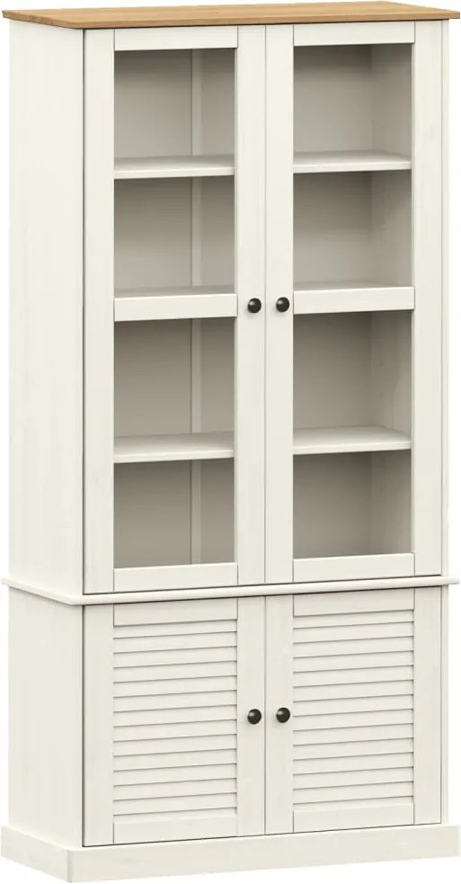 vidaXL Vitrină de sticlă VIGO, alb, 85x35x170 cm, lemn masiv de pin