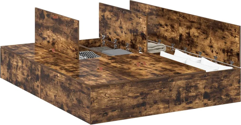 vidaXL Cadru de pat cu depozitare Stejar fumuriu 140 x 190 cm