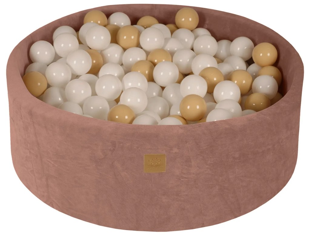 Piscina uscata cu 200 de bile (Alb, Bej) MeowBaby  , 90x30 cm, Catifea Bej