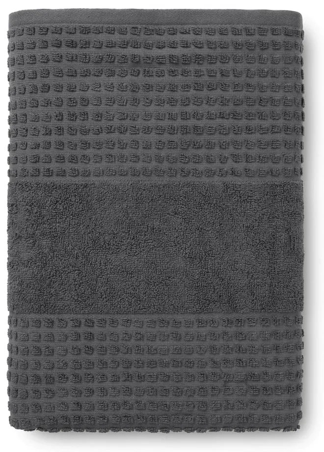 Prosop gri închis din bumbac organic din frotir 70x140 cm Check – JUNA