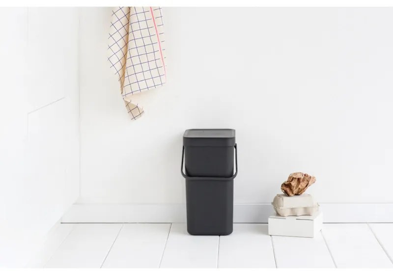 Cos de colectare selectiva Brabantia Sort&Go 647670, 12 L, Maner, Montabil pe perete, Gri inchis