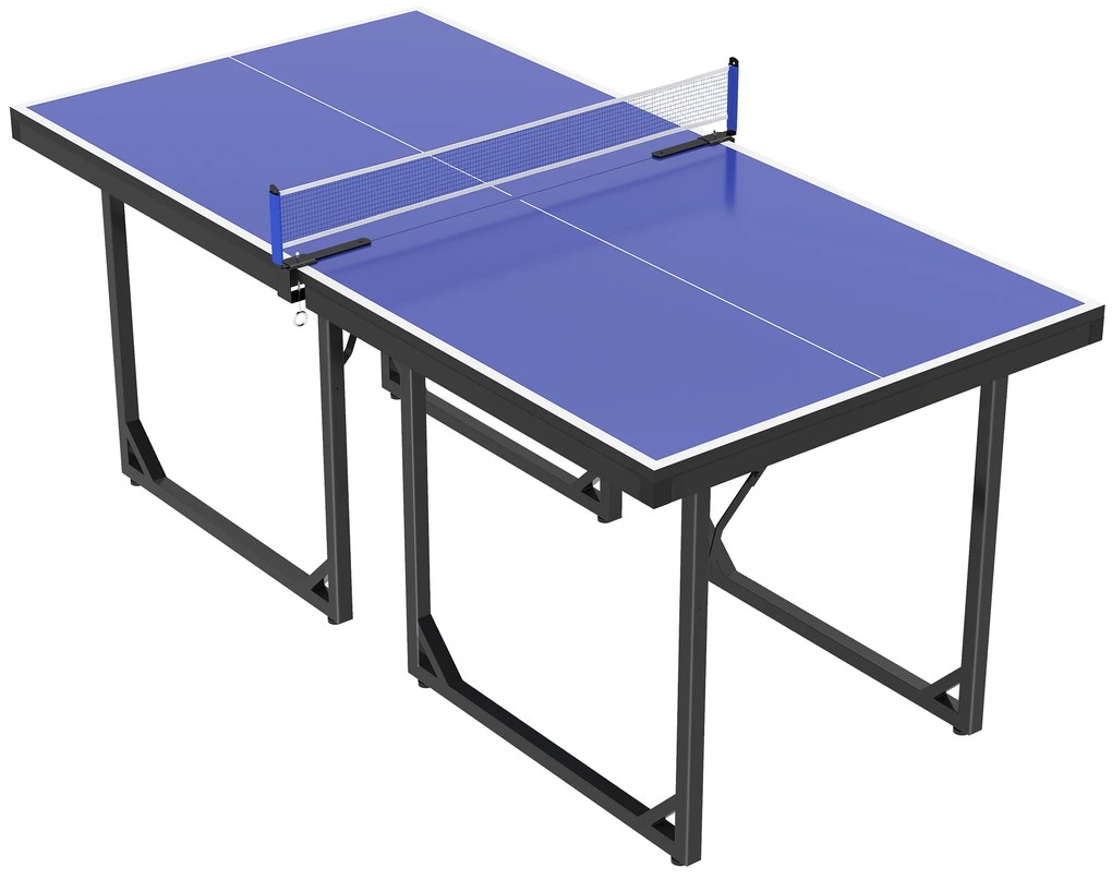 Masa de Ping Pong Pliabila, Multifuncitonala, cu Plasa din Otel si MDF, 182x91x76cm - Albastru HOMCOM | Aosom Romania
