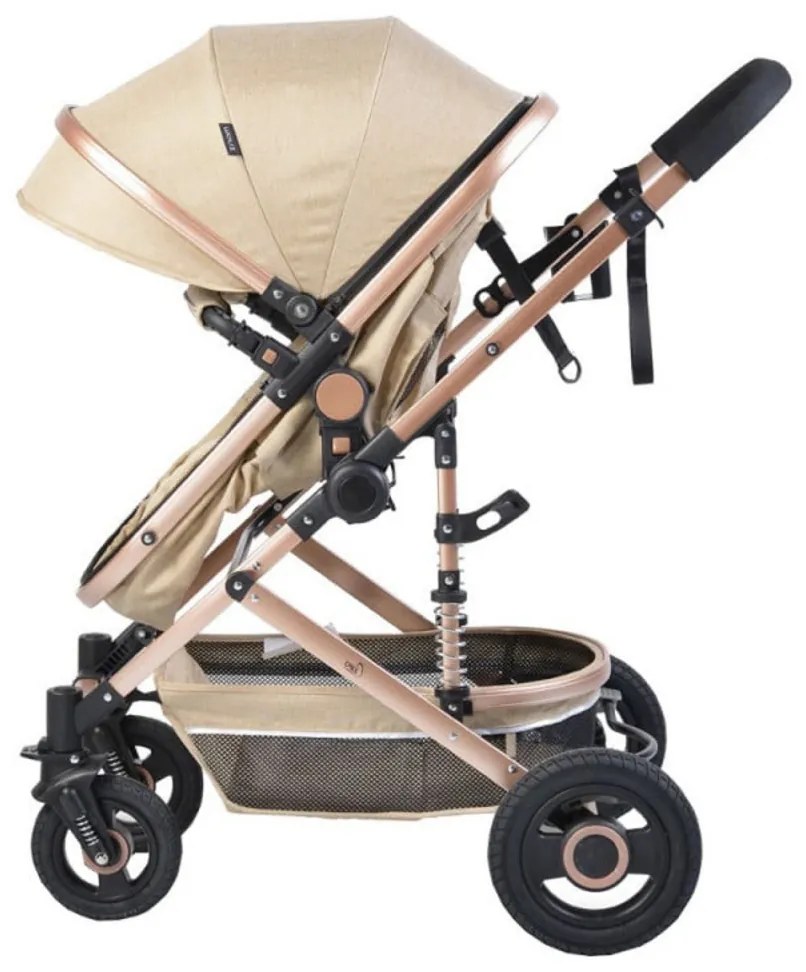 Carucior nou nascuti 2 in 1 NOVOKIDS™ Ciarra Gold PRO , Cu geanta bebe, Cadru Aluminiu , Amortizoare, Roti din cauciuc plin AVE, Landou, Modul sport,